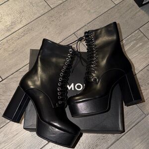 Black Lace-Up Platform Boots